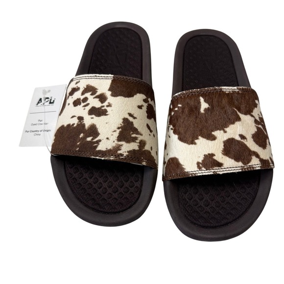 APL Athletic Propulsion Labs Iconic Slides Cow Print Calf Hair Size 8 New - Picture 2 of 7